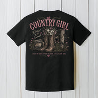 Country Girl Comfort Colors T-Shirt – Rooted in the South Western Boots Graphic Tee by Back Porch Apparel