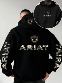 Ariat Letter Print Hooded Sweatshirt – Western Style Graphic Pullover, Rugged Outdoor Country Hoodie, Unisex Casual Apparel
