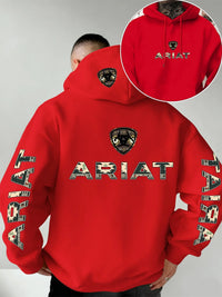 Ariat Letter Print Hooded Sweatshirt – Western Style Graphic Pullover, Rugged Outdoor Country Hoodie, Unisex Casual Apparel